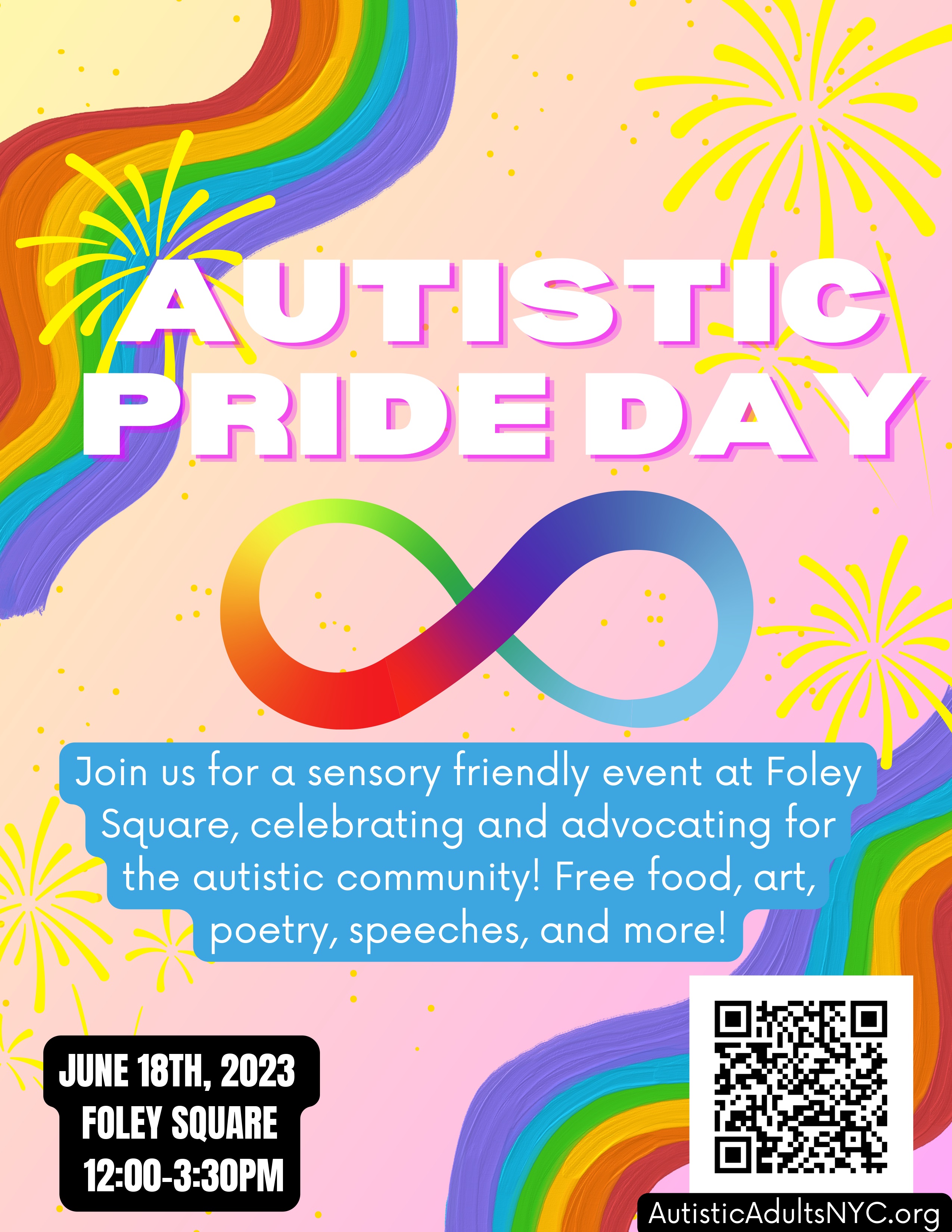 Poster for Autistic Pride Day 2023 at Foley Square, New York.