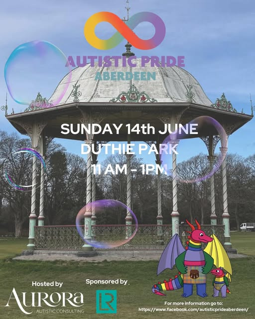 Poster for Autistic Pride Aberdeen's Bubbles in the Park event on 14 June 2026 at Duthie Park.